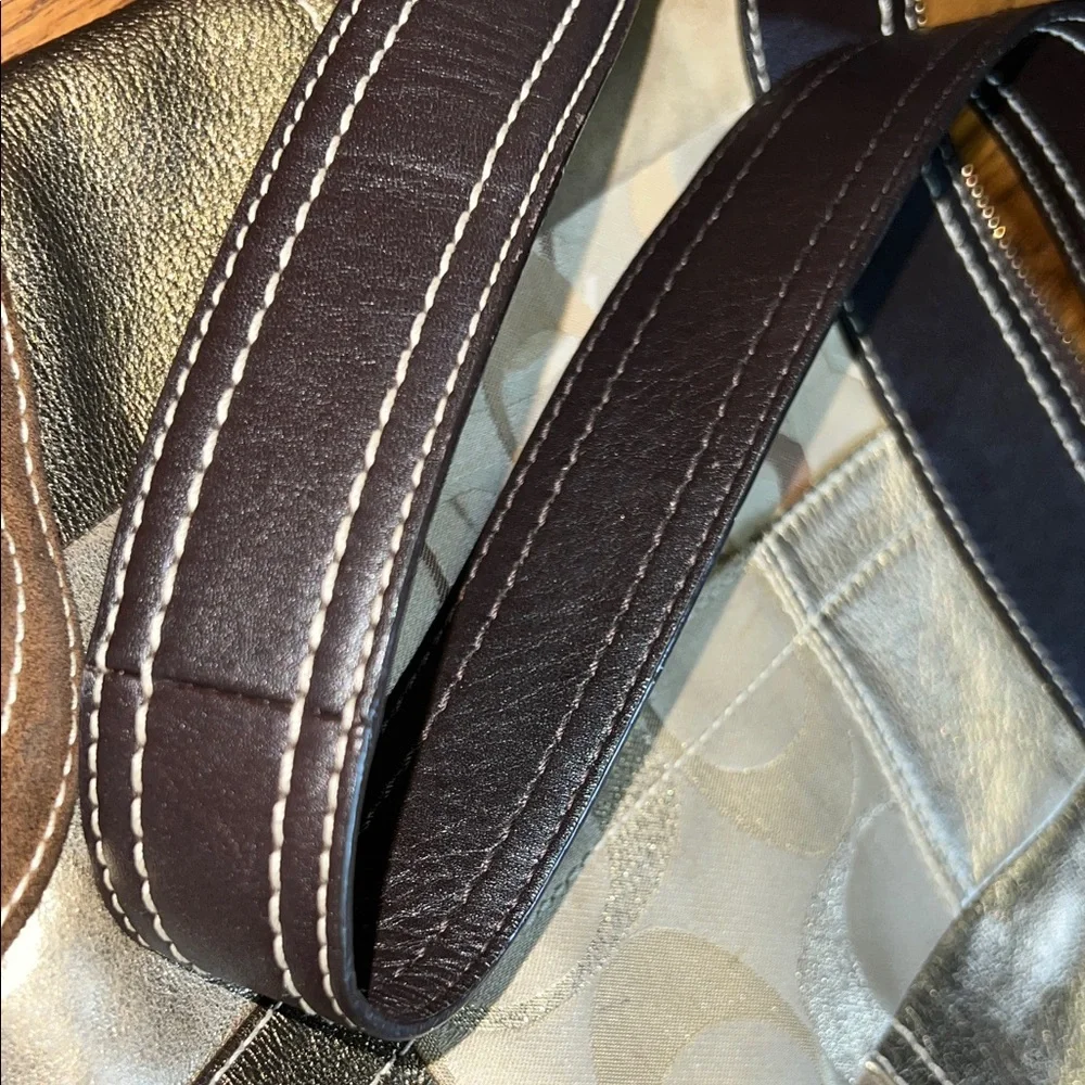 Coach signature Patchwork Crossbody Bag in, Gold, and Brown Leather and suede